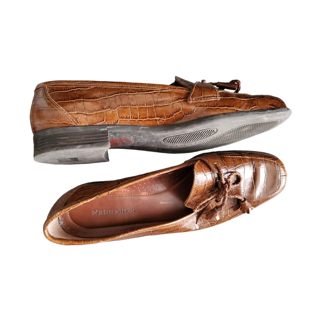 Naturalizer Natural Flex Brown Leather Croc Tassle Loafers Flats Shoes 9.5M